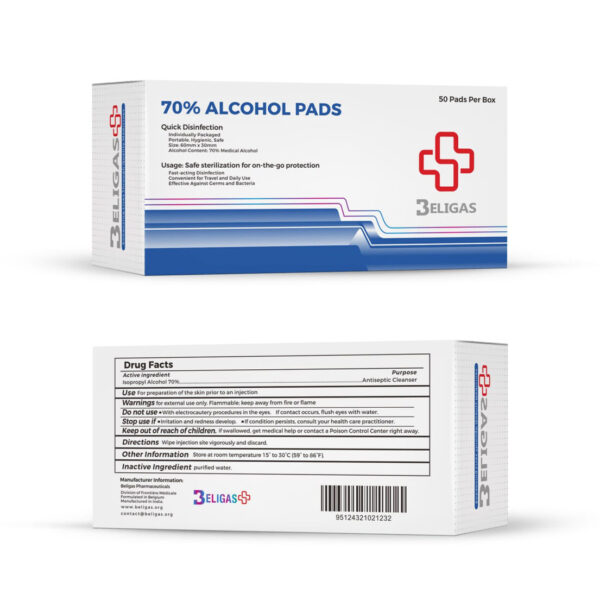 Beligas 70% Alcohol Pads 50 Pads Per Box